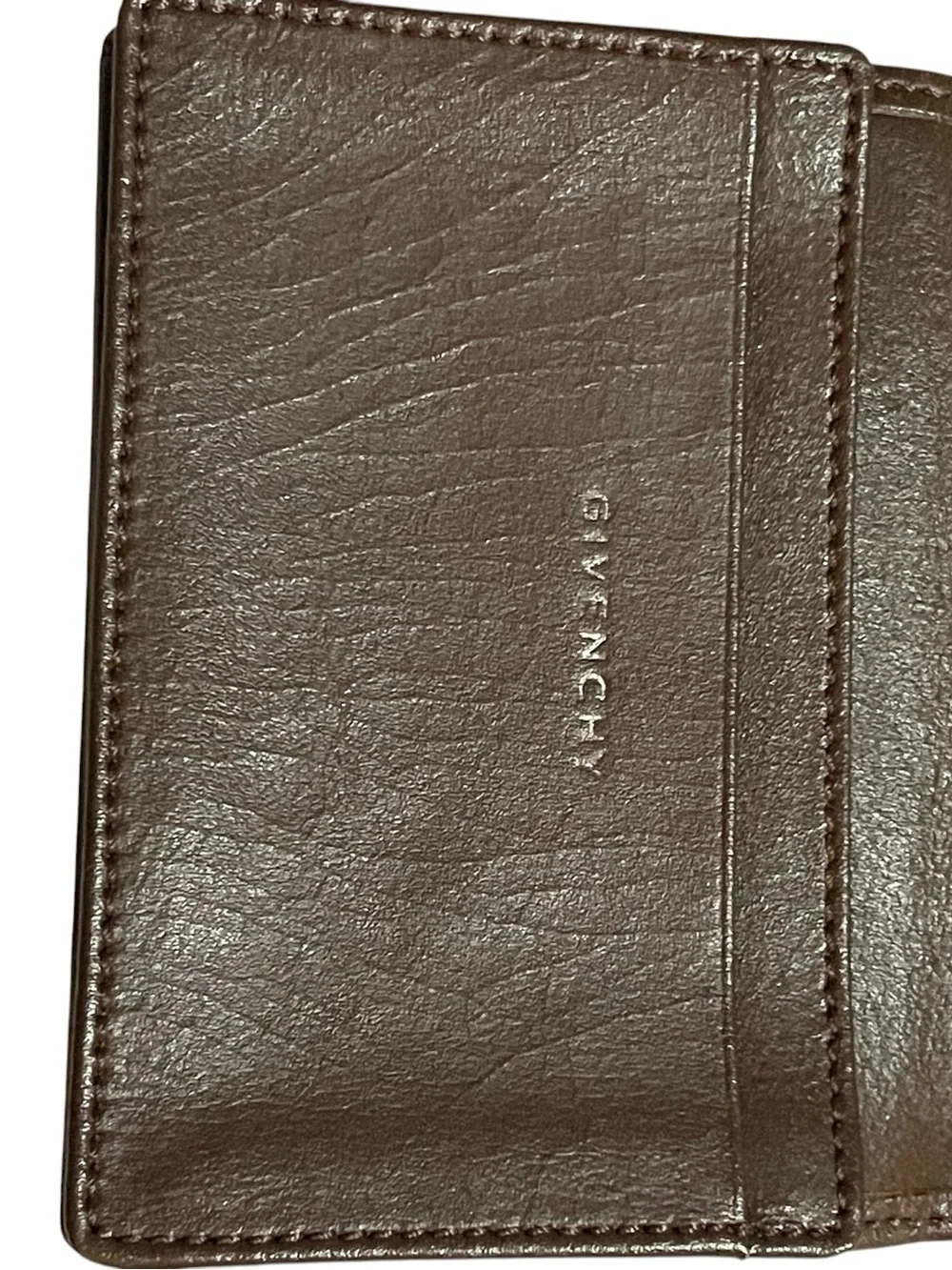 ⁠Vintage Givenchy Brown Leather Bifold Card Holder Wallet 4G Logo⁠